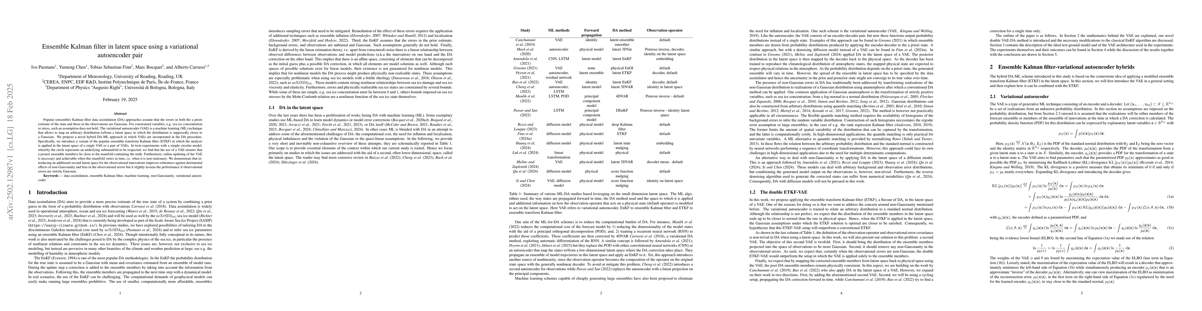 Thumbnail for Ensemble Kalman filter in latent space using a variational autoencoder
  pair