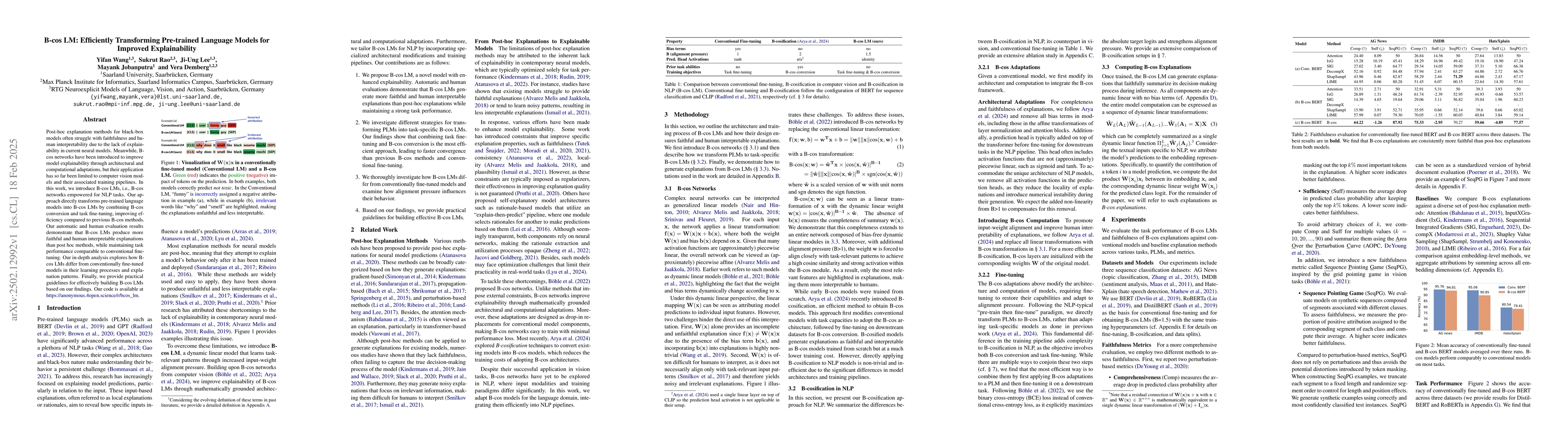 Thumbnail for B-cos LM: Efficiently Transforming Pre-trained Language Models for
  Improved Explainability