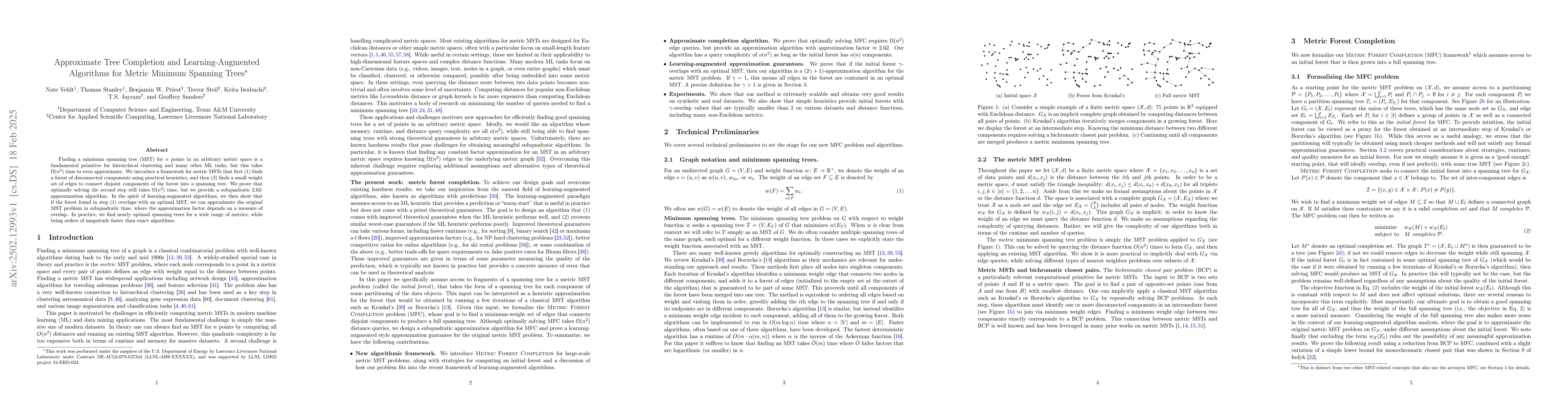 Thumbnail for Approximate Tree Completion and Learning-Augmented Algorithms for Metric
  Minimum Spanning Trees
