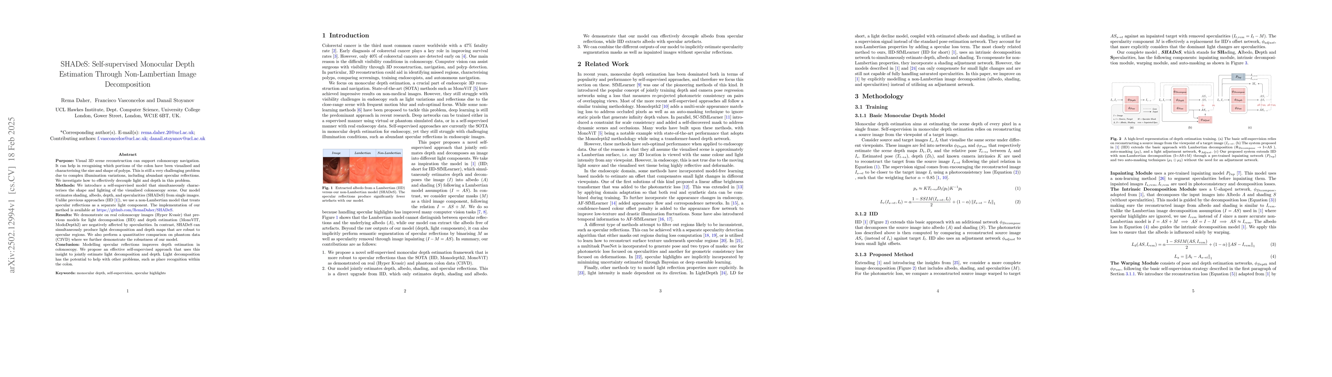 Thumbnail for SHADeS: Self-supervised Monocular Depth Estimation Through
  Non-Lambertian Image Decomposition