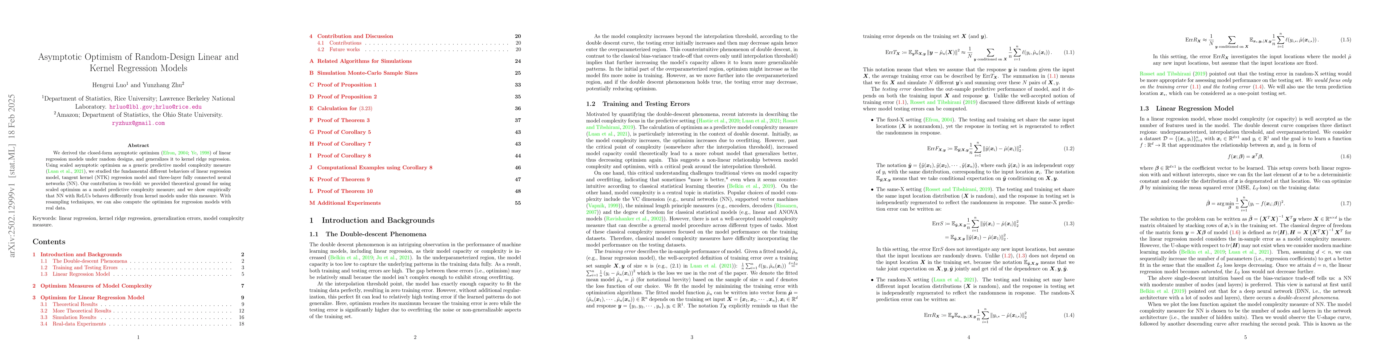 Thumbnail for Asymptotic Optimism of Random-Design Linear and Kernel Regression Models