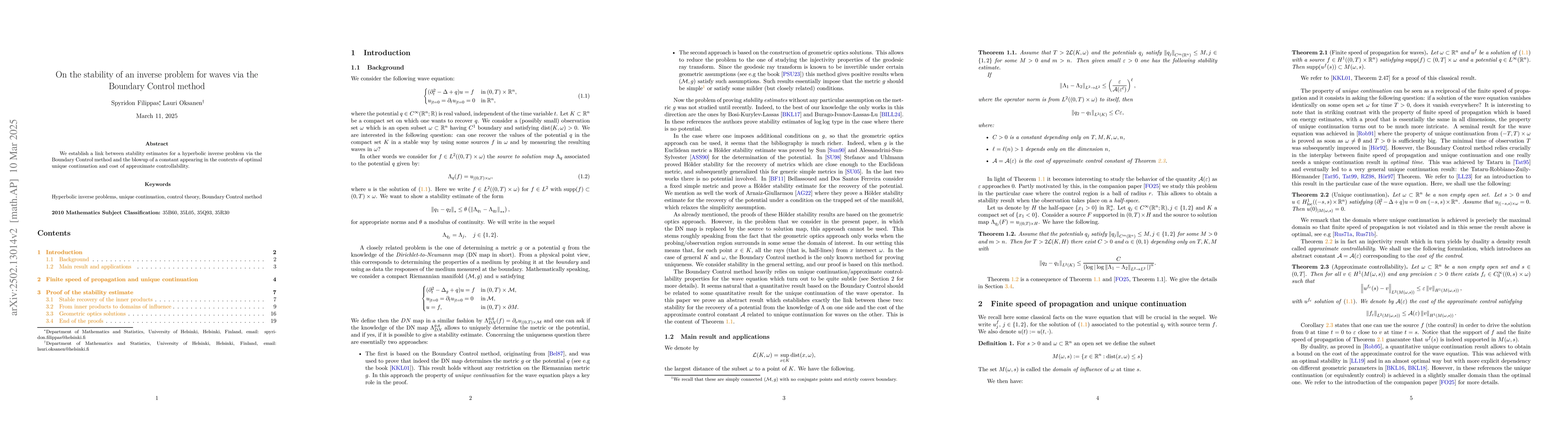 Thumbnail for On the stability of an inverse problem for waves via the Boundary
  Control method