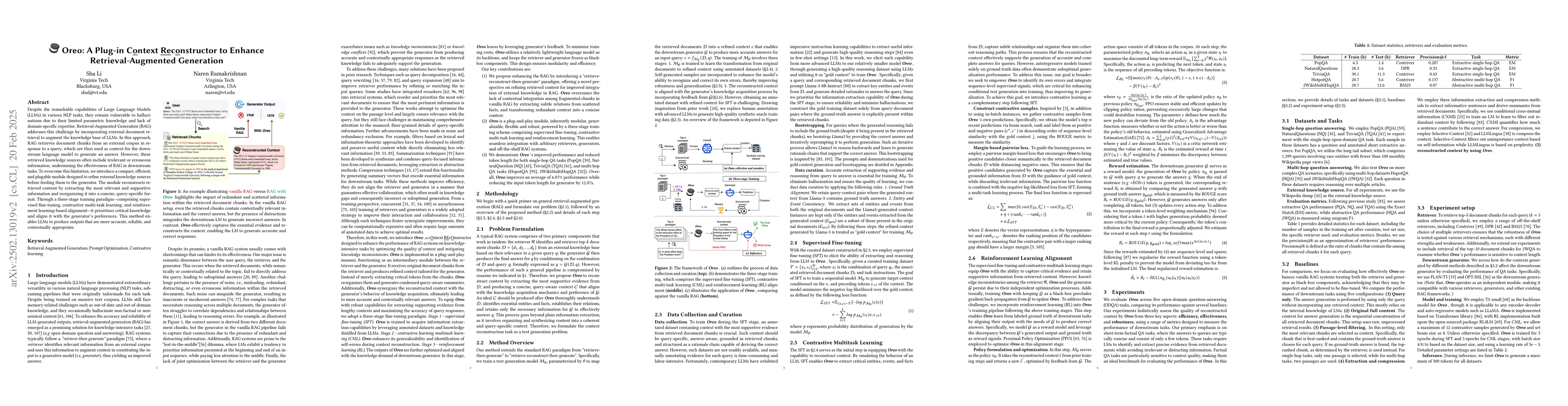 Thumbnail for Oreo: A Plug-in Context Reconstructor to Enhance Retrieval-Augmented
  Generation