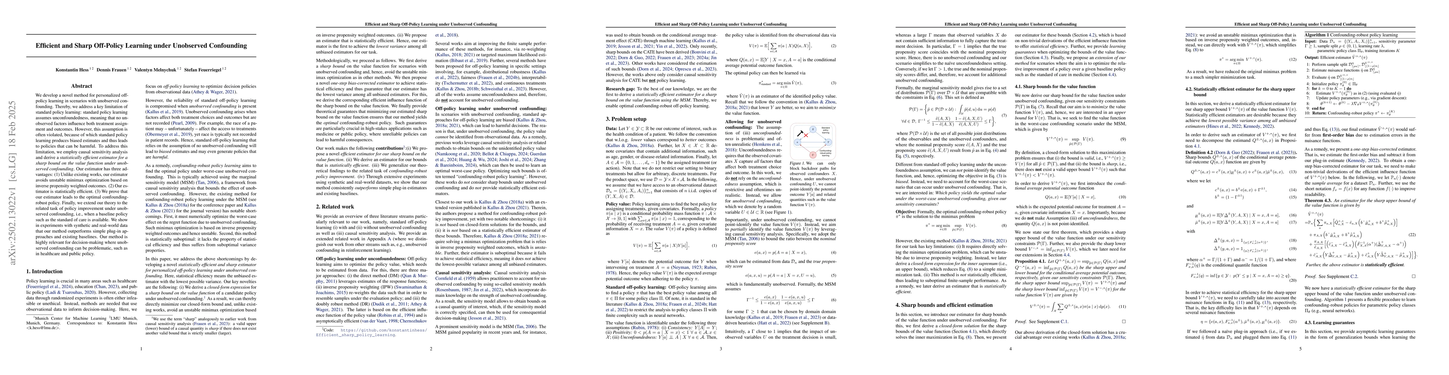 Thumbnail for Efficient and Sharp Off-Policy Learning under Unobserved Confounding