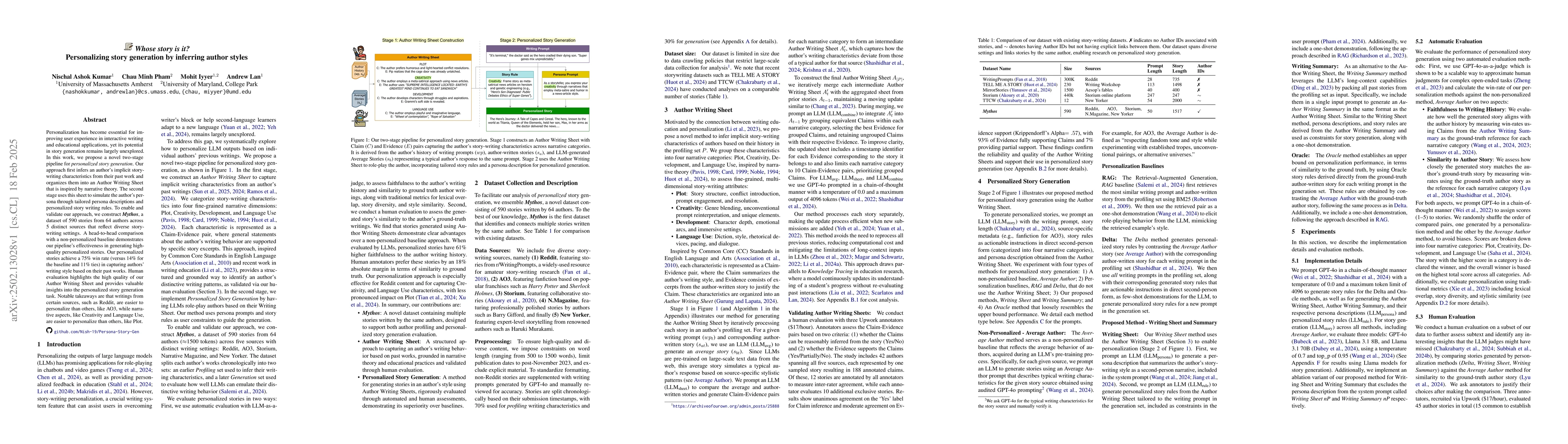 Thumbnail for Whose story is it? Personalizing story generation by inferring author
  styles