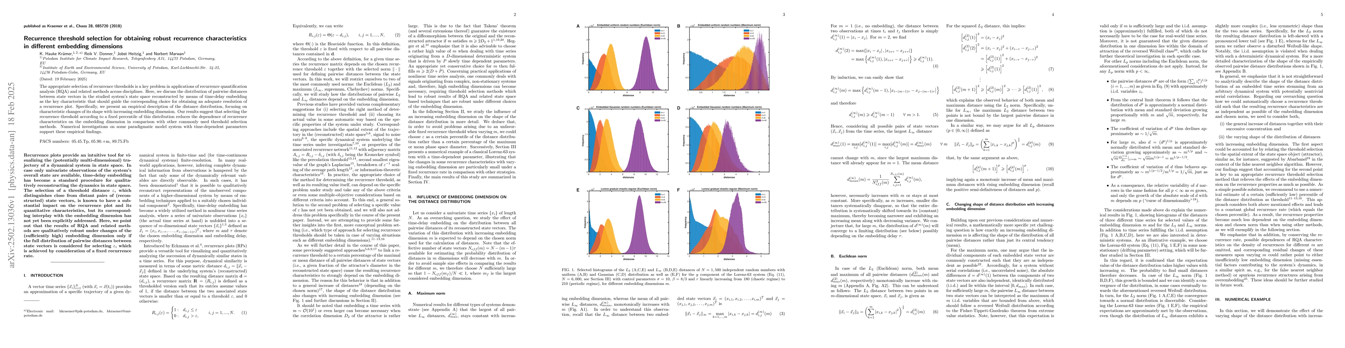 Thumbnail for Recurrence threshold selection for obtaining robust recurrence
  characteristics in different embedding dimensions