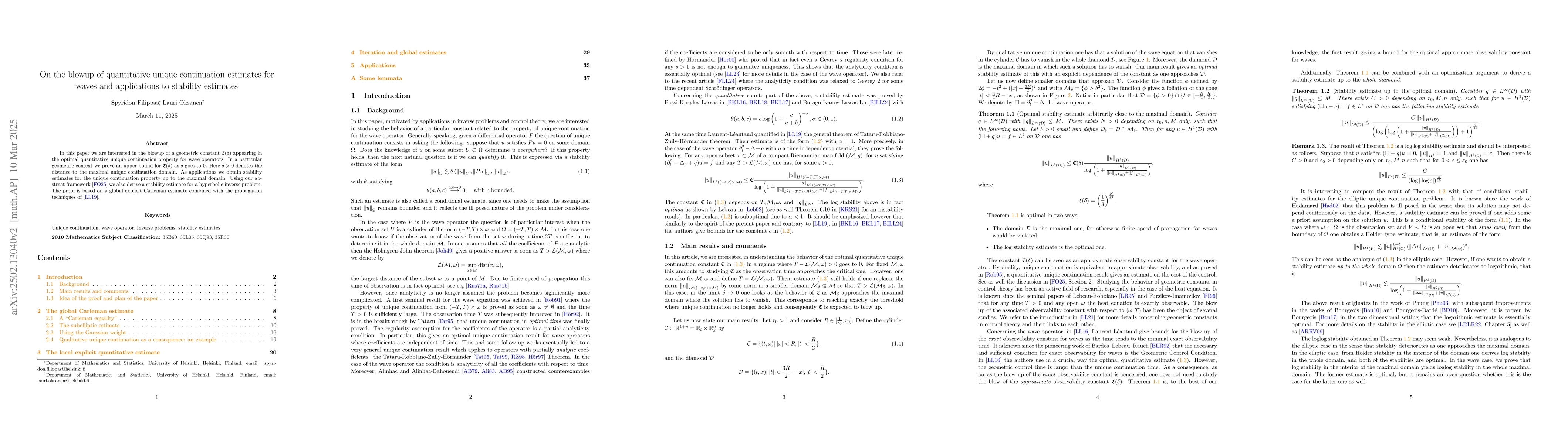 Thumbnail for On the blowup of quantitative unique continuation estimates for waves
  and applications to stability estimates