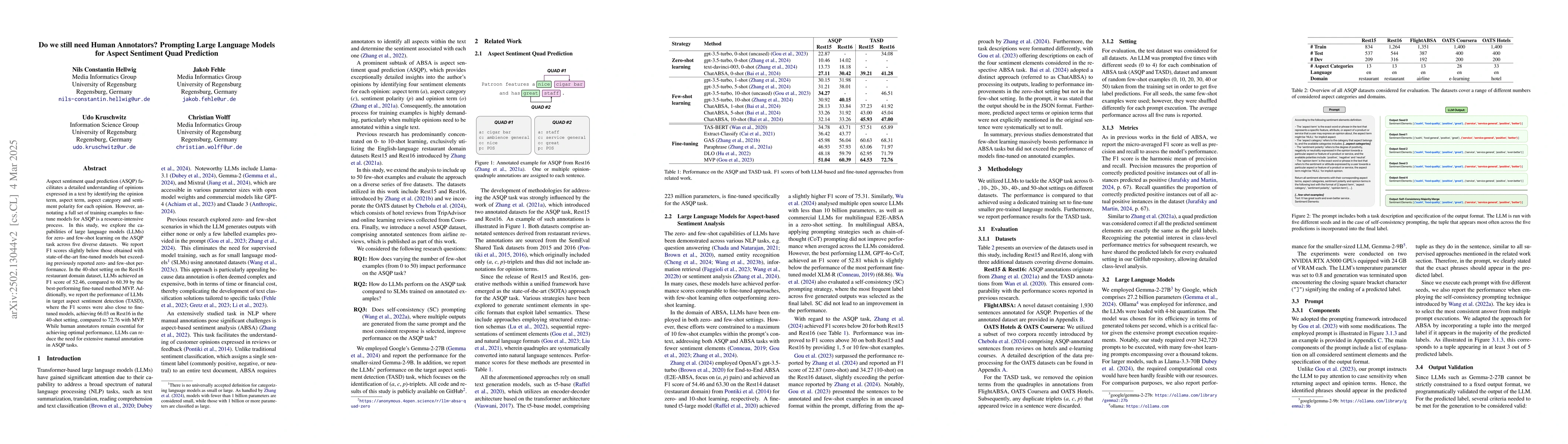 Thumbnail for Do we still need Human Annotators? Prompting Large Language Models for
  Aspect Sentiment Quad Prediction