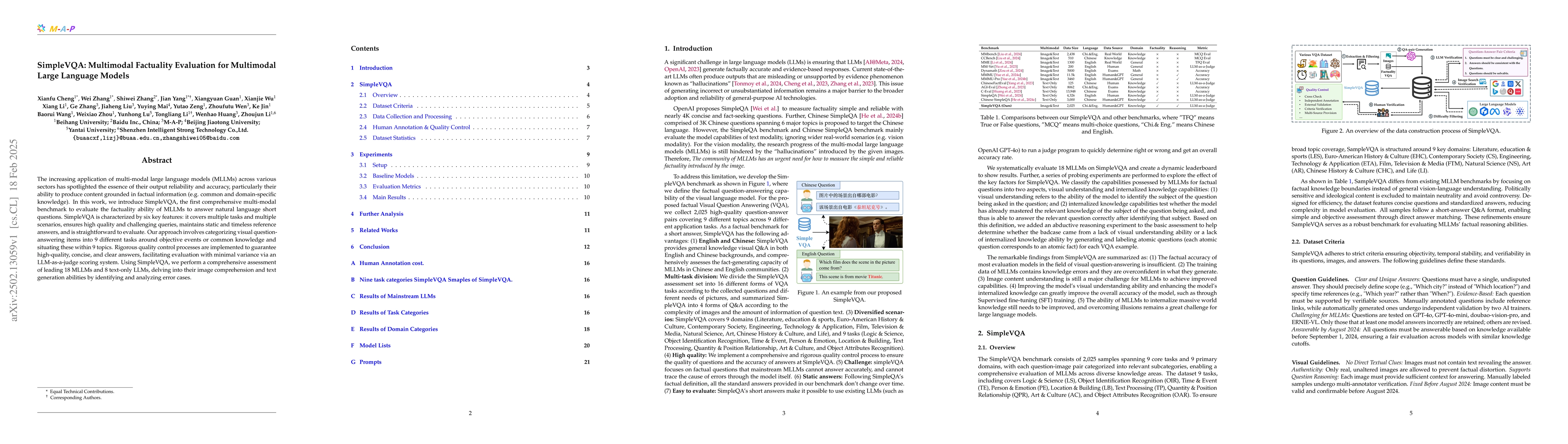 Thumbnail for SimpleVQA: Multimodal Factuality Evaluation for Multimodal Large
  Language Models