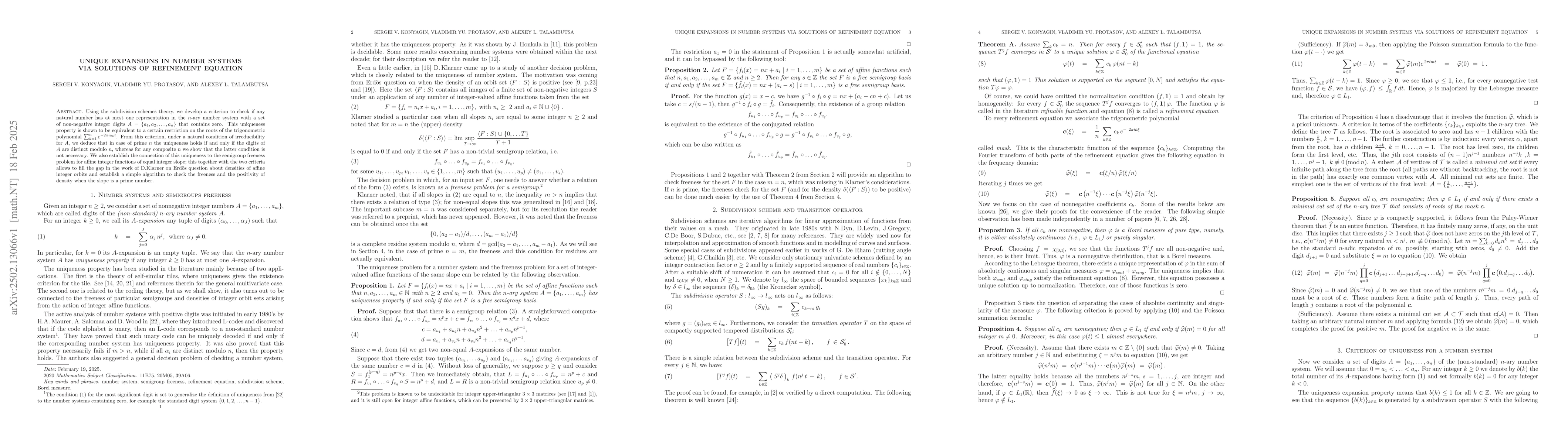 Thumbnail for Unique expansions in number systems via solutions of refinement equation
