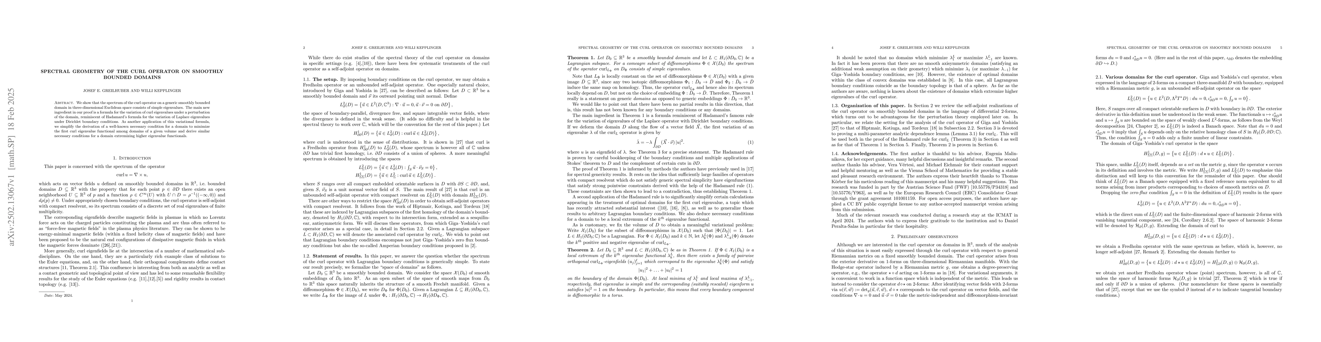 Thumbnail for Spectral geometry of the curl operator on smoothly bounded domains