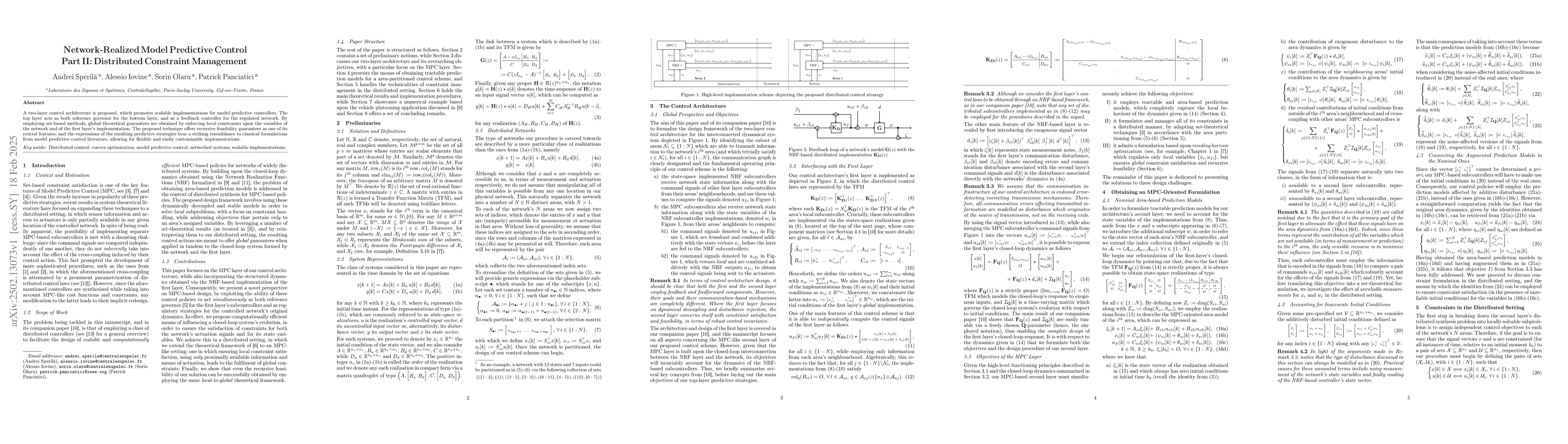Thumbnail for Network-Realized Model Predictive Control Part II: Distributed
  Constraint Management