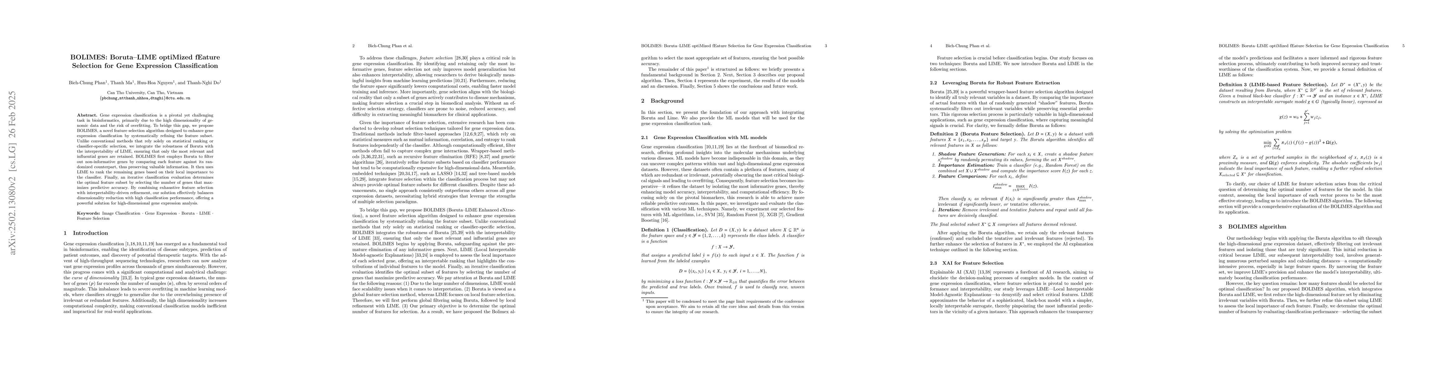 Thumbnail for BOLIMES: Boruta and LIME optiMized fEature Selection for Gene Expression
  Classification