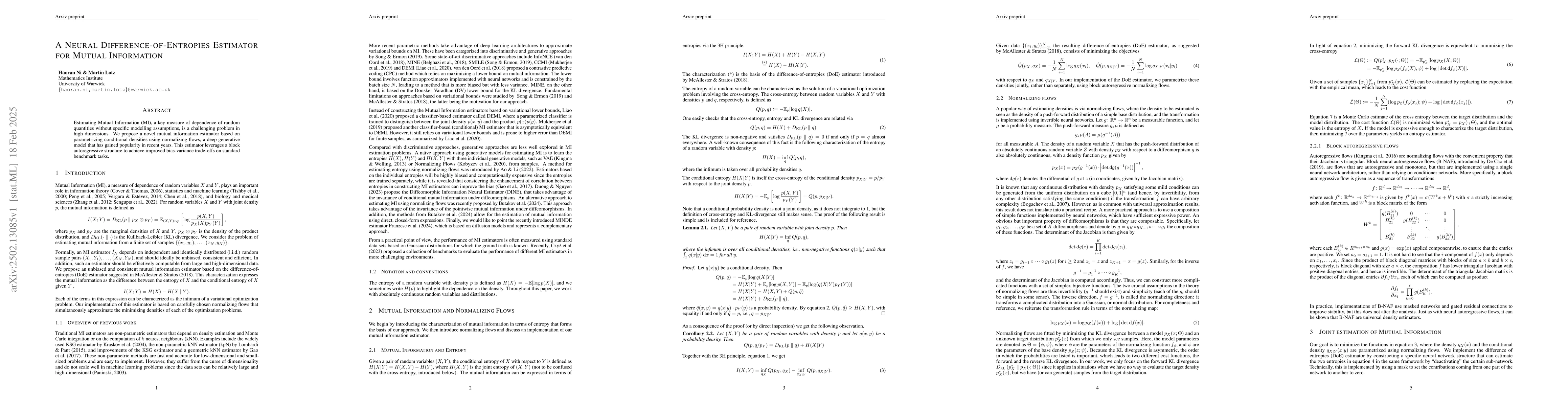 Thumbnail for A Neural Difference-of-Entropies Estimator for Mutual Information
