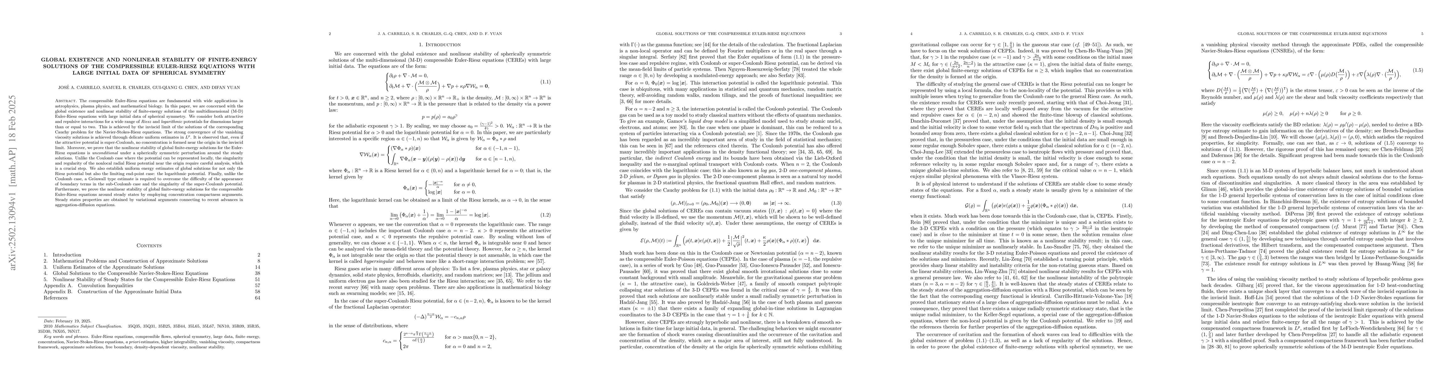 Thumbnail for Global Existence and Nonlinear Stability of Finite-Energy Solutions of
  the Compressible Euler-Riesz Equations with Large Initial Data of Spherical
  Symmetry
