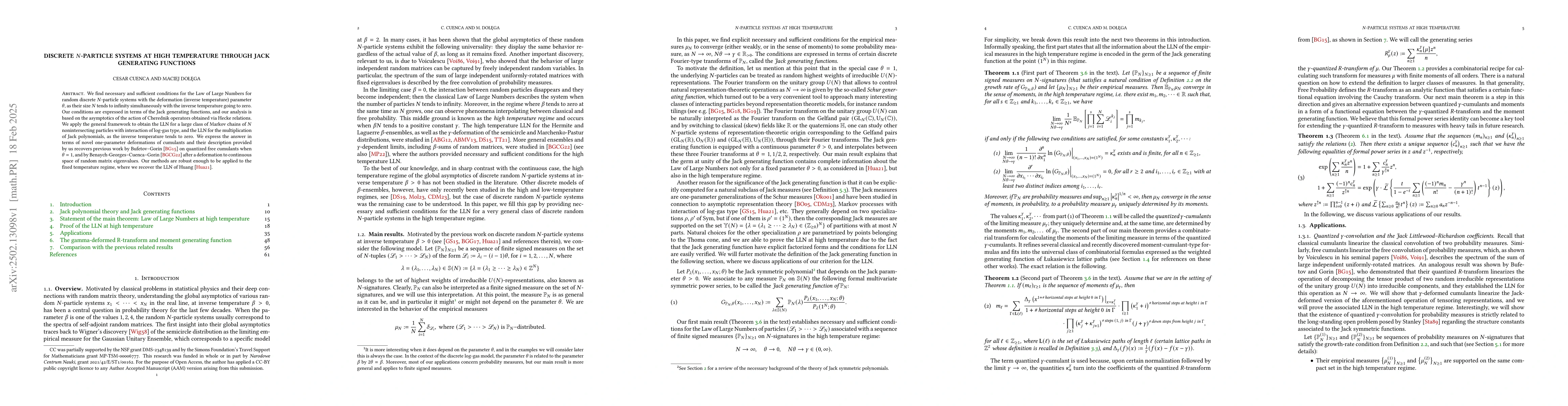 Thumbnail for Discrete $N$-particle systems at high temperature through Jack
  generating functions