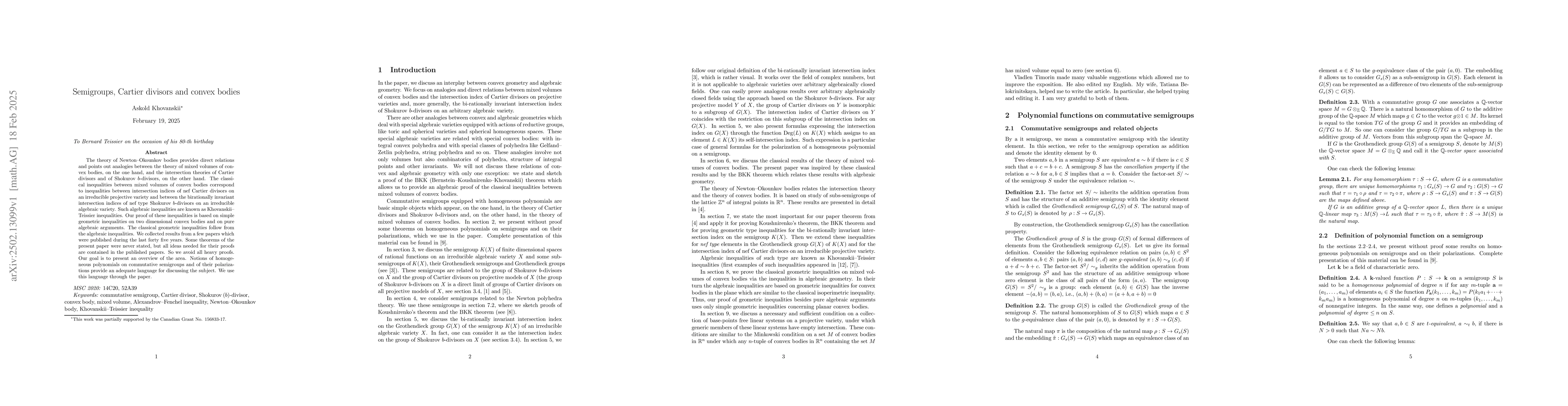 Thumbnail for Semigroups, Cartier divisors and convex bodies