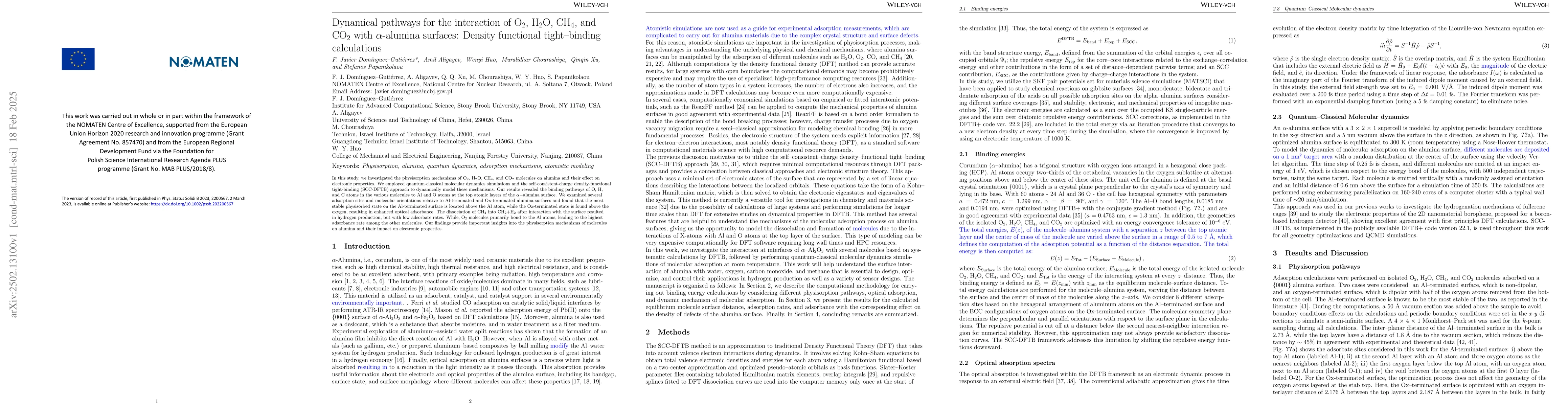 Thumbnail for Dynamical pathways for the interaction of O2, H2O, CH4, and CO2 with
  a-alumina surfaces: Density functional tight-binding calculations