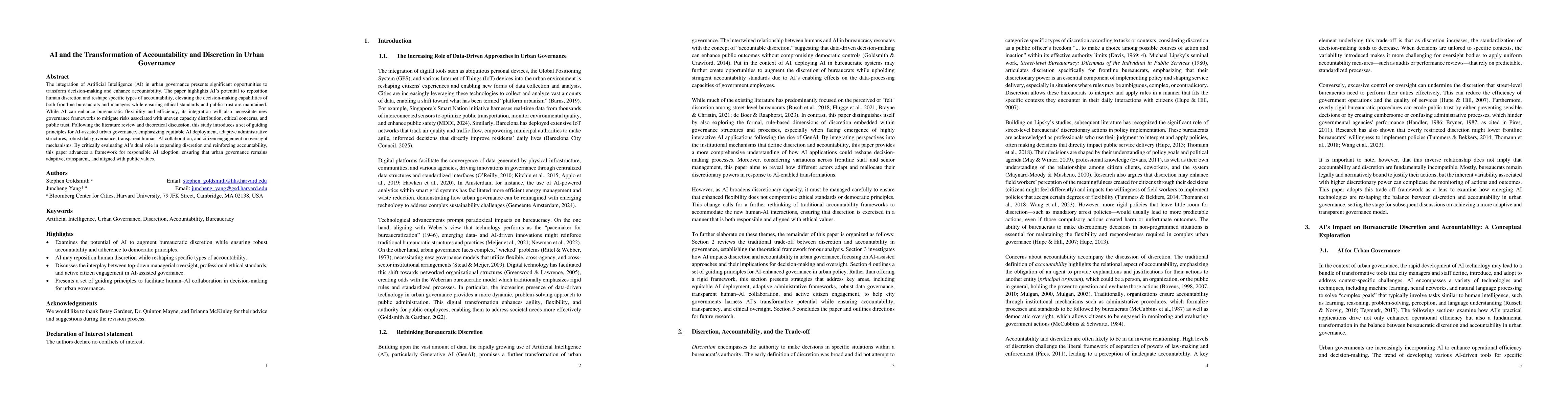 Thumbnail for AI and the Transformation of Accountability and Discretion in Urban
  Governance