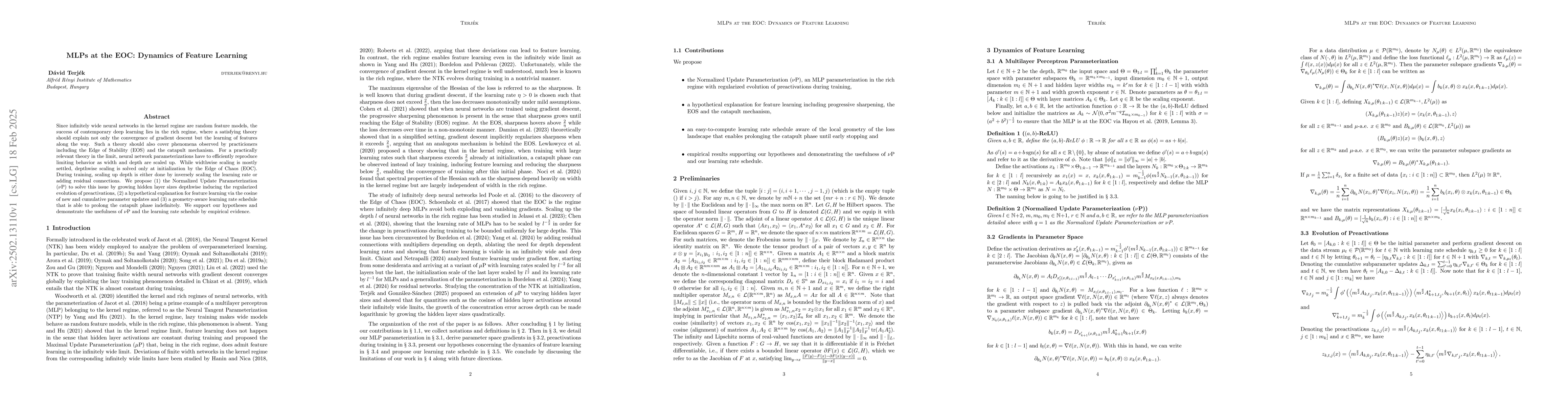 Thumbnail for MLPs at the EOC: Dynamics of Feature Learning