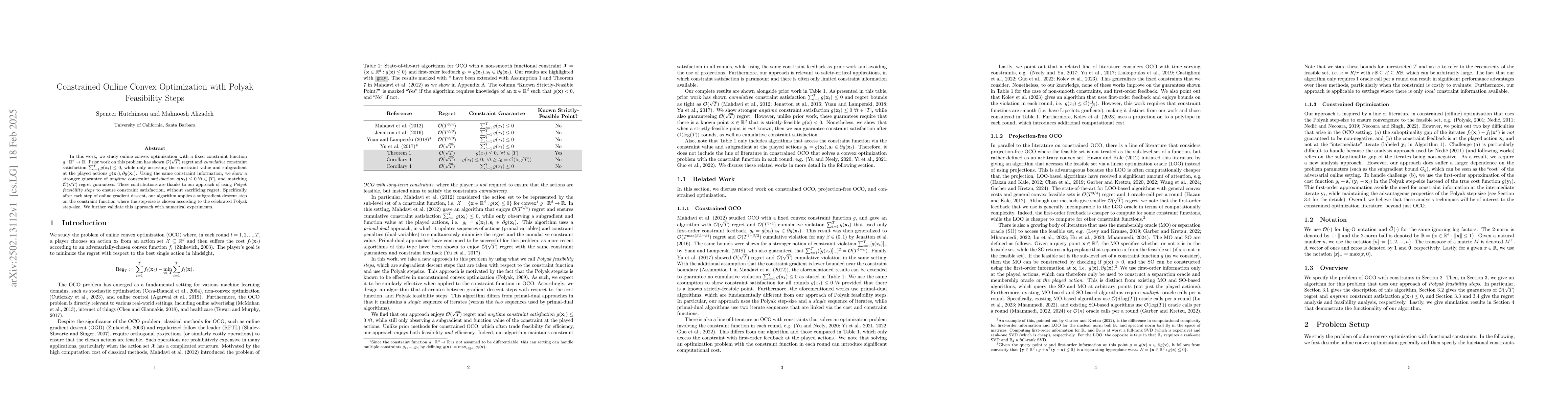Thumbnail for Constrained Online Convex Optimization with Polyak Feasibility Steps