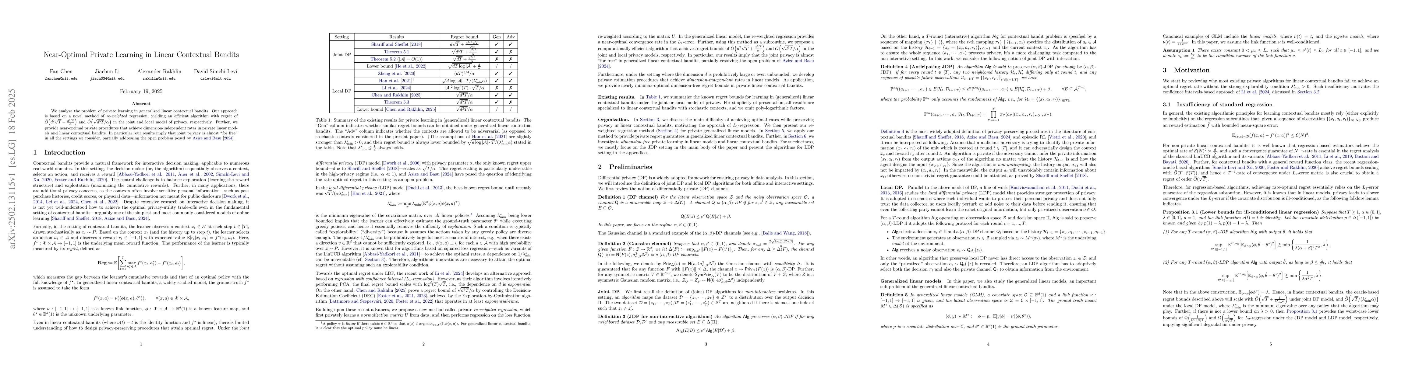 Thumbnail for Near-Optimal Private Learning in Linear Contextual Bandits