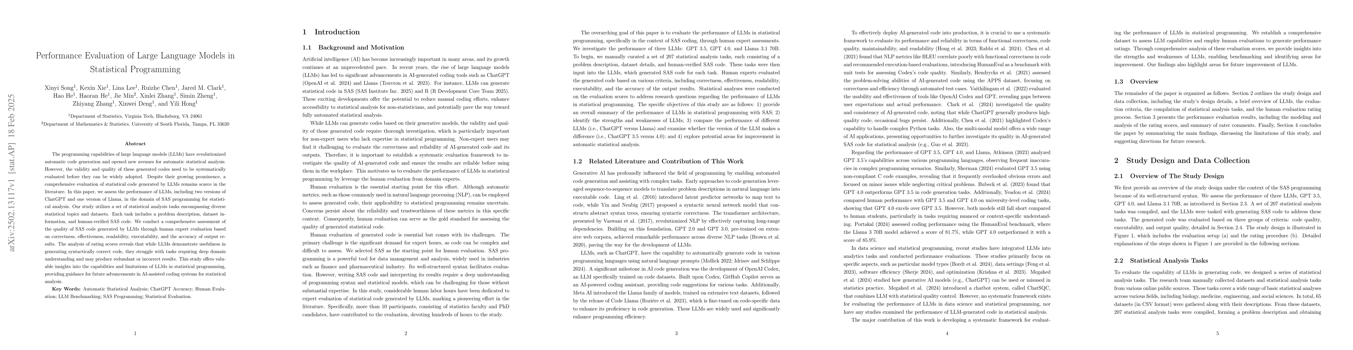 Thumbnail for Performance Evaluation of Large Language Models in Statistical
  Programming