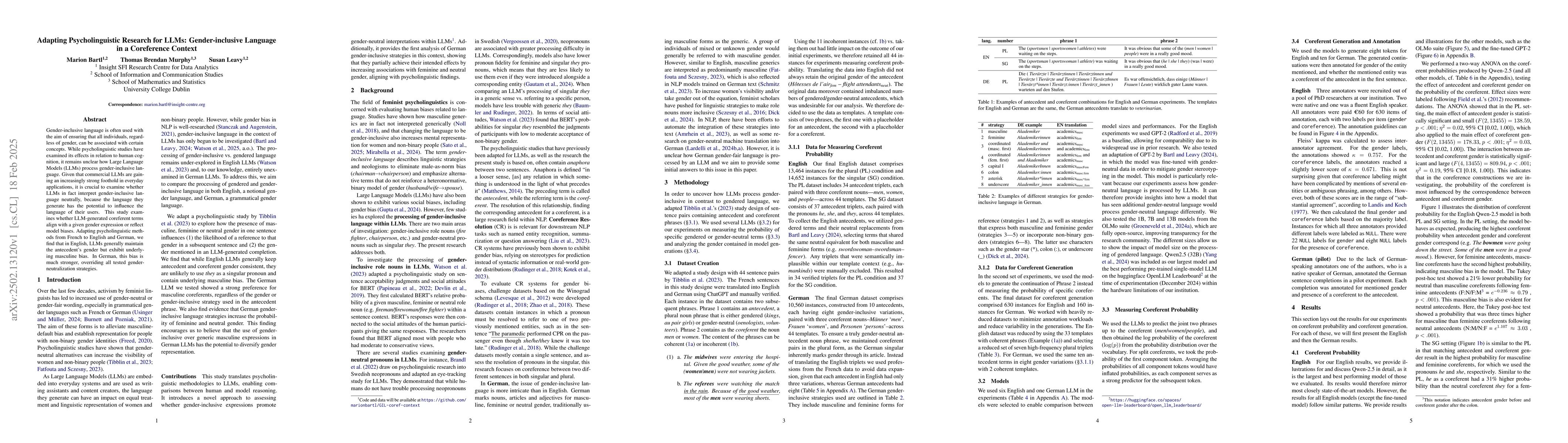 Thumbnail for Adapting Psycholinguistic Research for LLMs: Gender-inclusive Language
  in a Coreference Context