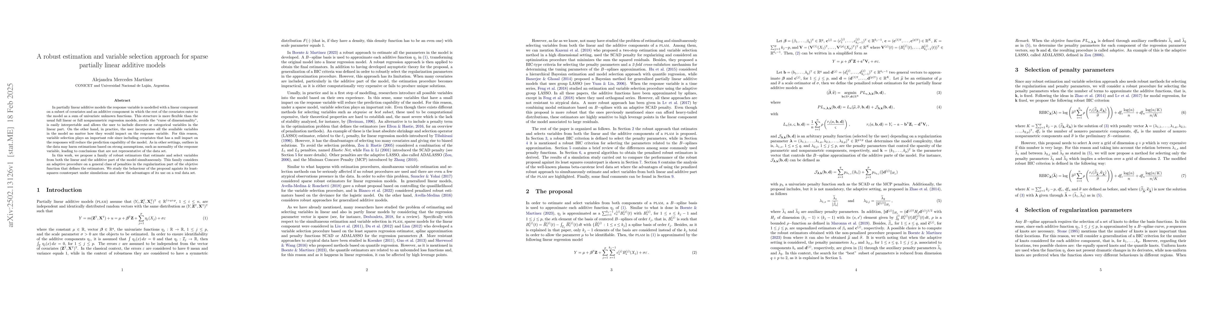Thumbnail for A robust estimation and variable selection approach for sparse partially
  linear additive models