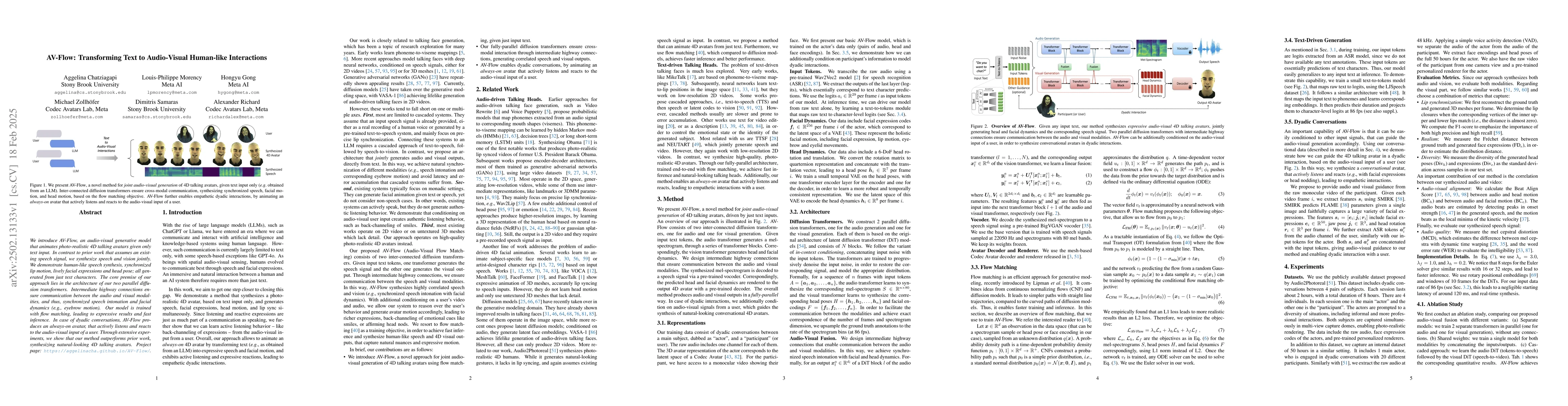 Thumbnail for AV-Flow: Transforming Text to Audio-Visual Human-like Interactions