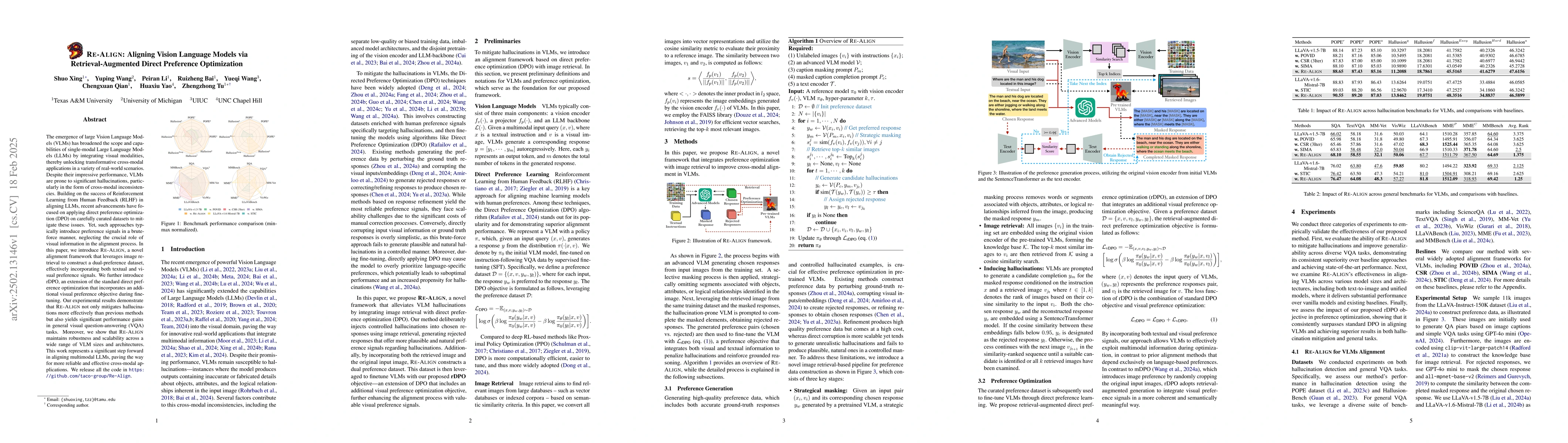 Thumbnail for Re-Align: Aligning Vision Language Models via Retrieval-Augmented Direct
  Preference Optimization
