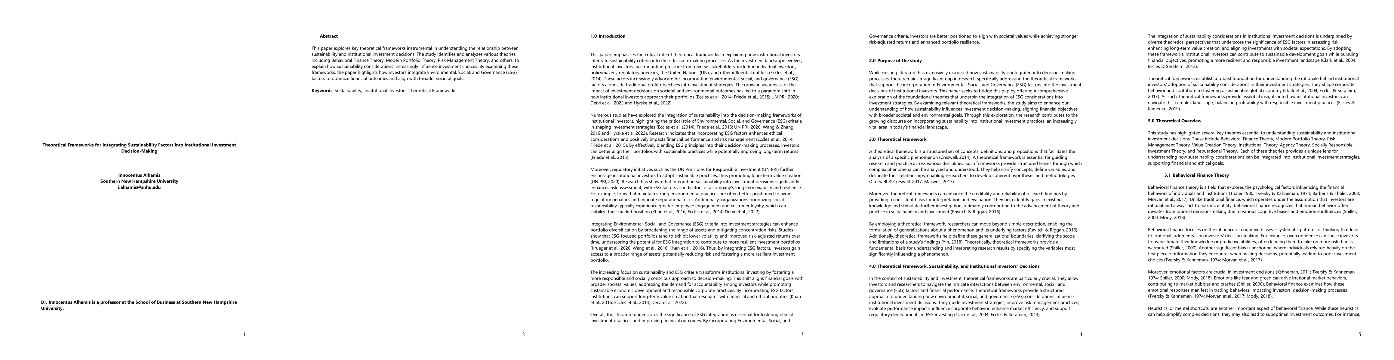 Thumbnail for Theoretical Frameworks for Integrating Sustainability Factors into
  Institutional Investment Decision-Making