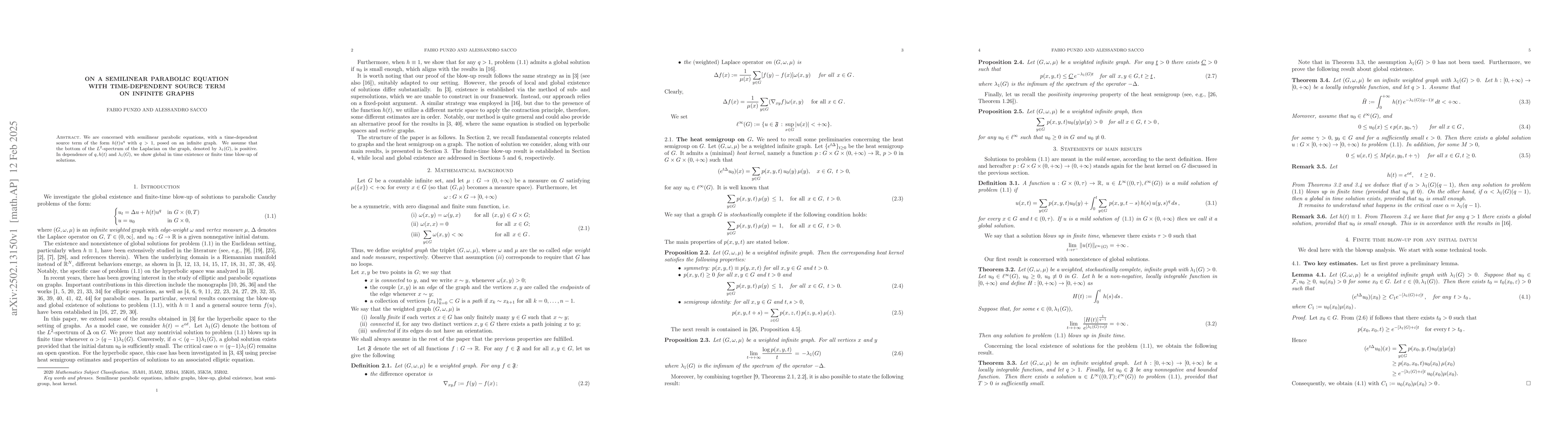 Thumbnail for On a semilinear parabolic equation with time-dependent source term on
  infinite graphs