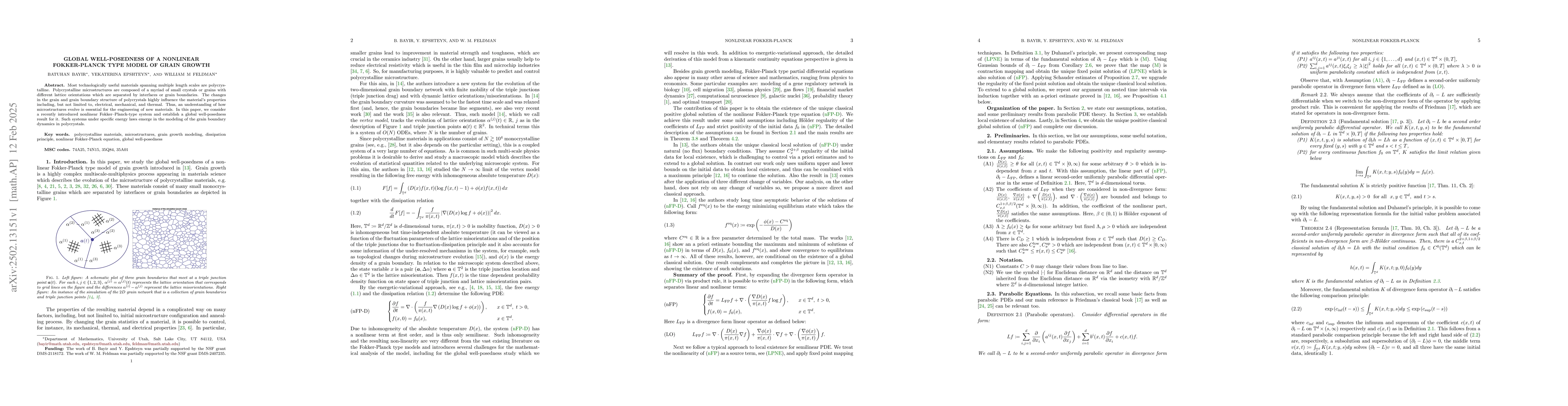 Thumbnail for Global Well-Posedness of a Nonlinear Fokker-Planck Type Model of Grain
  Growth