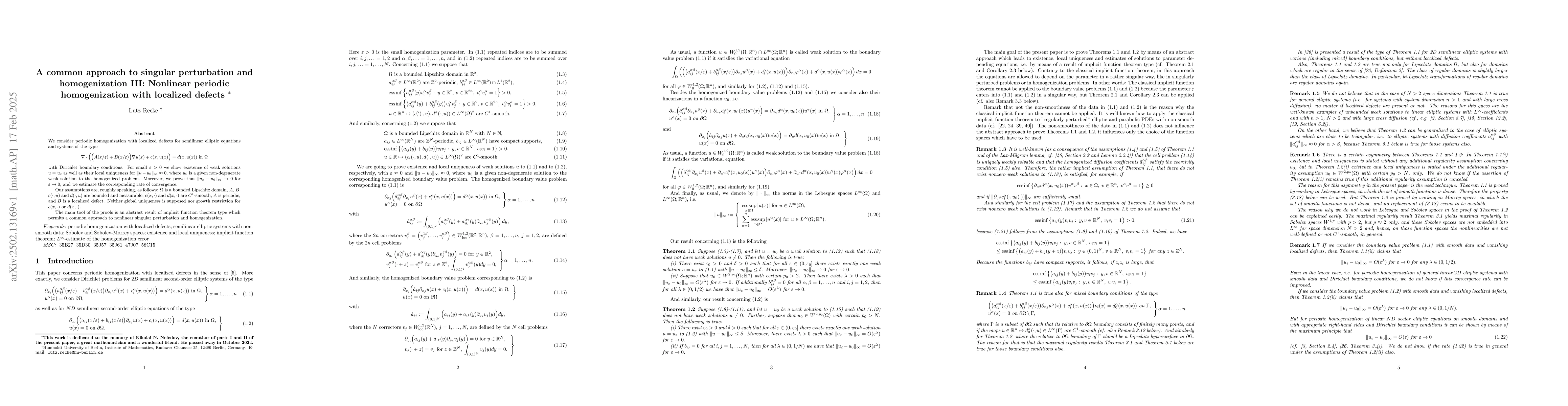 Thumbnail for A common approach to singular perturbation and homogenization III:
  Nonlinear periodic homogenization with localized defects