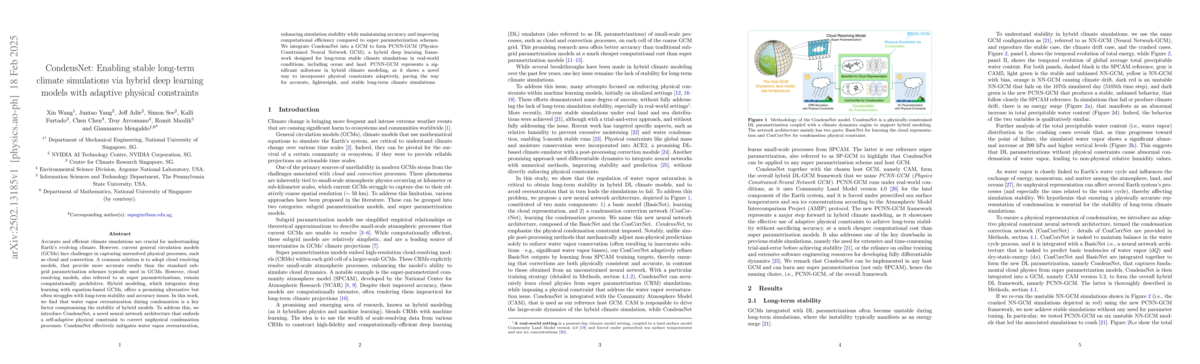 Thumbnail for CondensNet: Enabling stable long-term climate simulations via hybrid
  deep learning models with adaptive physical constraints