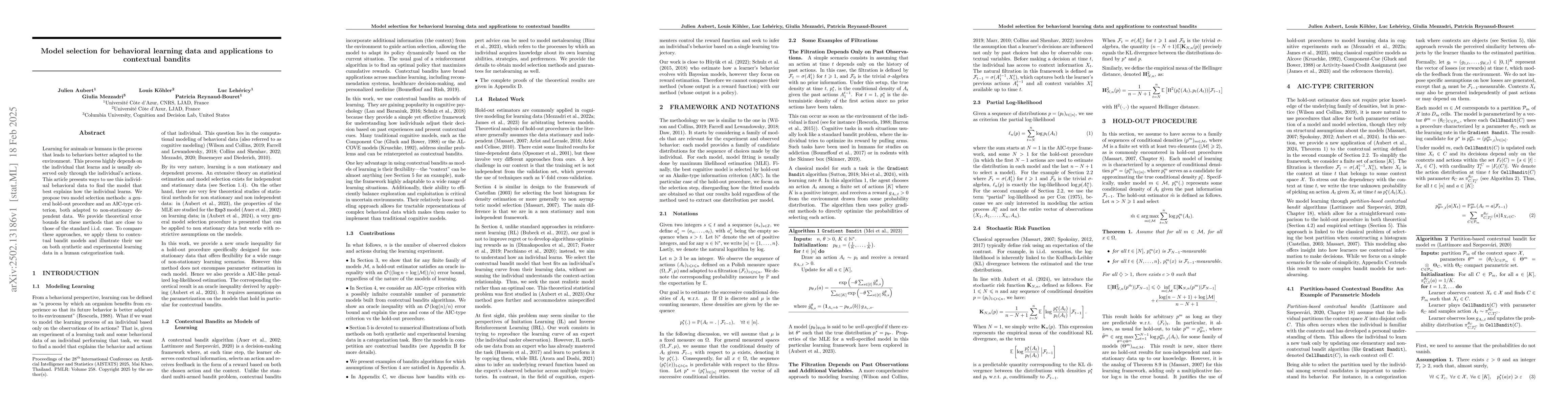 Thumbnail for Model selection for behavioral learning data and applications to
  contextual bandits