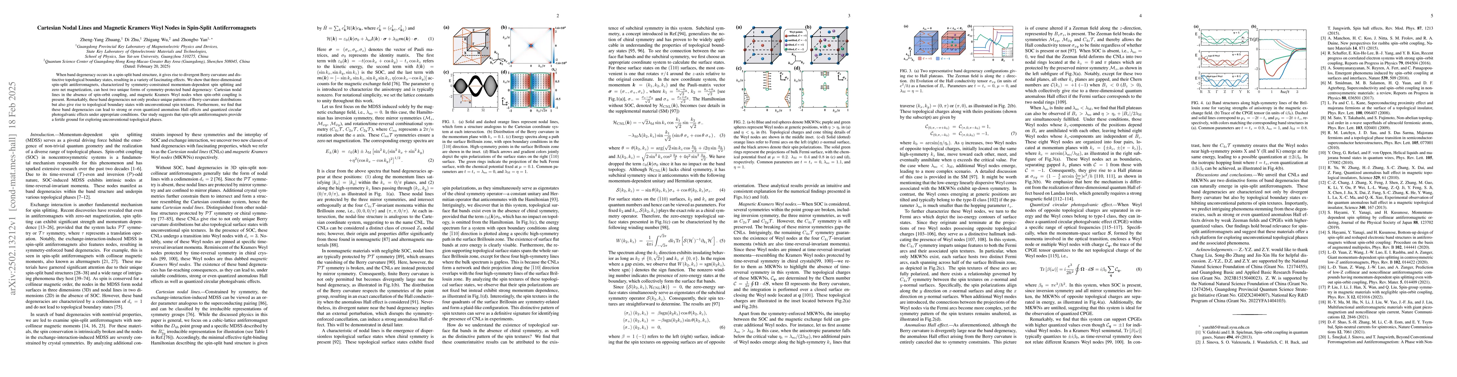 Thumbnail for Cartesian Nodal Lines and Magnetic Kramers Weyl Nodes in Spin-Split
  Antiferromagnets