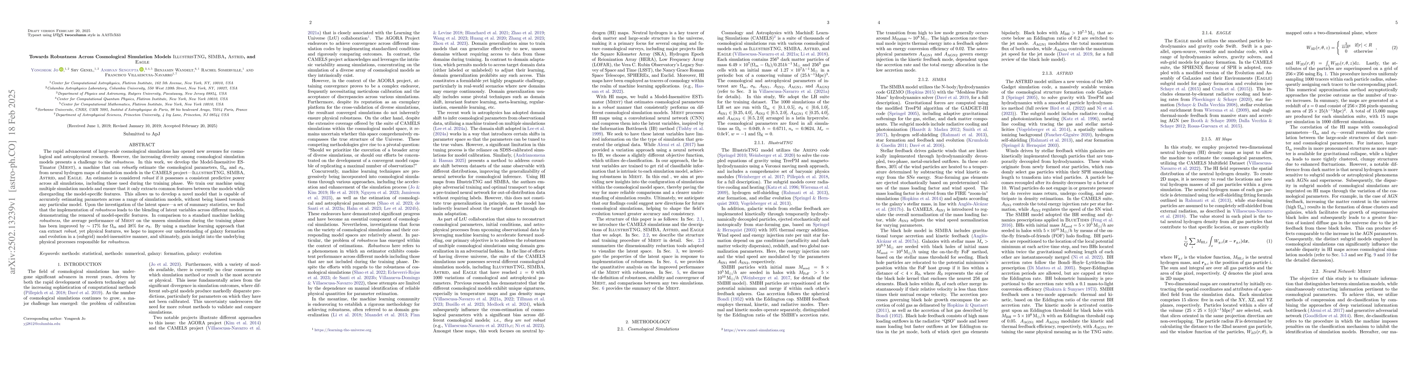 Thumbnail for Towards Robustness Across Cosmological Simulation Models TNG, SIMBA,
  ASTRID, and EAGLE