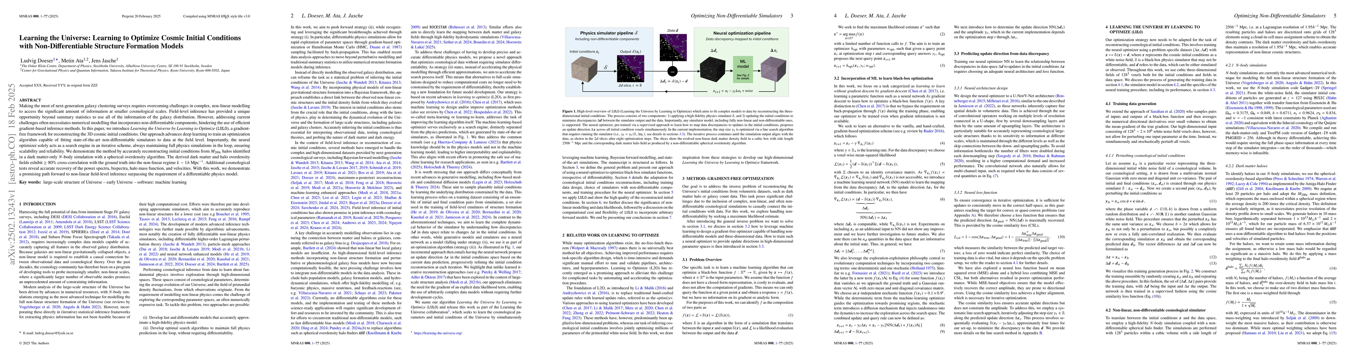 Thumbnail for Learning the Universe: Learning to Optimize Cosmic Initial Conditions
  with Non-Differentiable Structure Formation Models