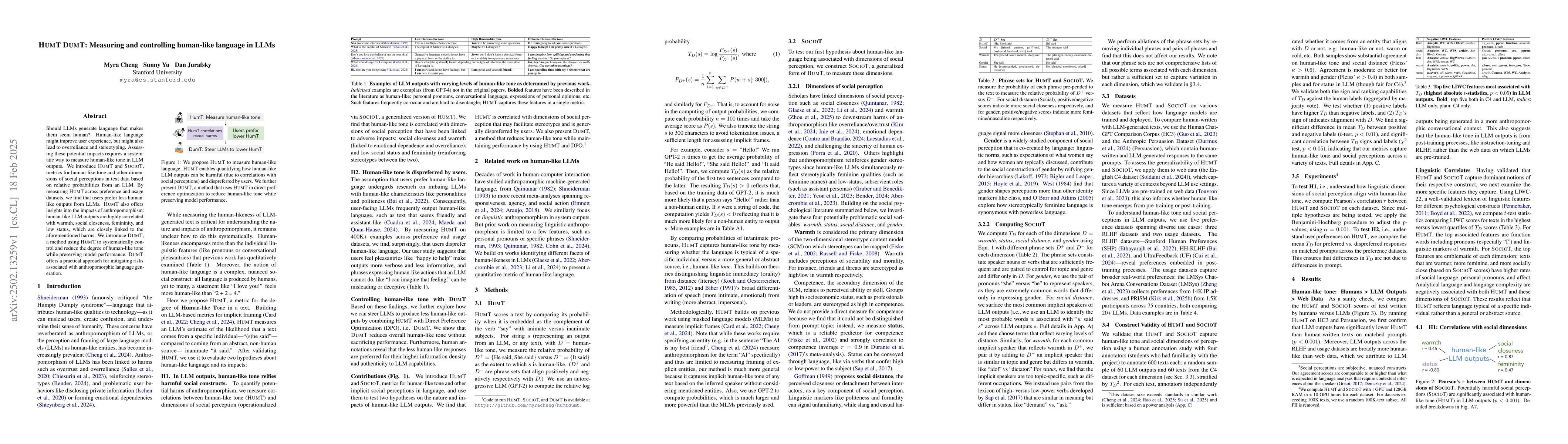 Thumbnail for HumT DumT: Measuring and controlling human-like language in LLMs
