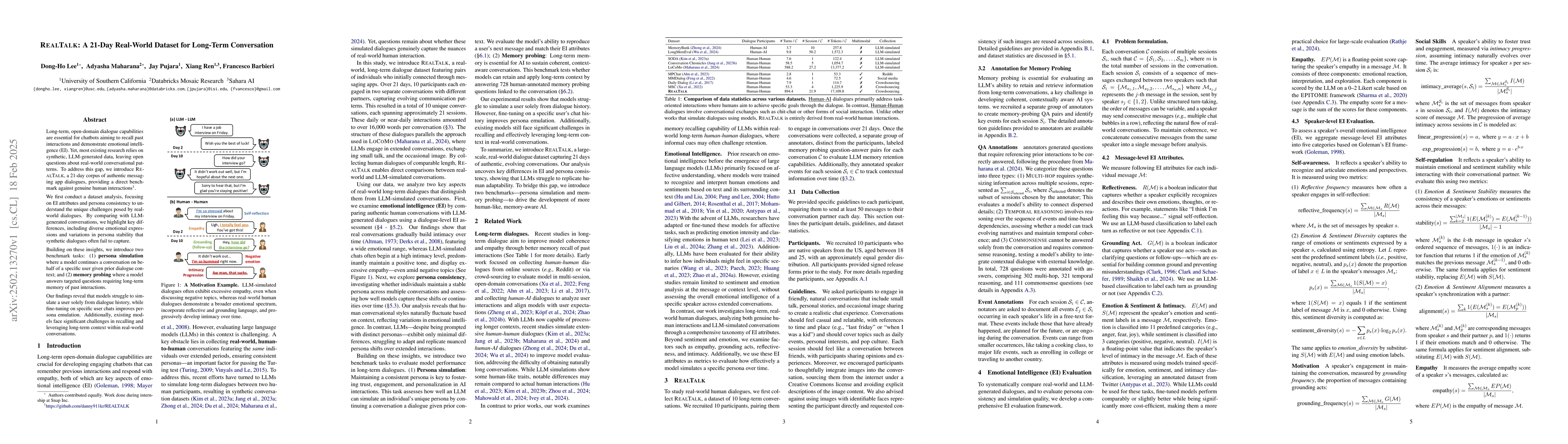 Thumbnail for REALTALK: A 21-Day Real-World Dataset for Long-Term Conversation