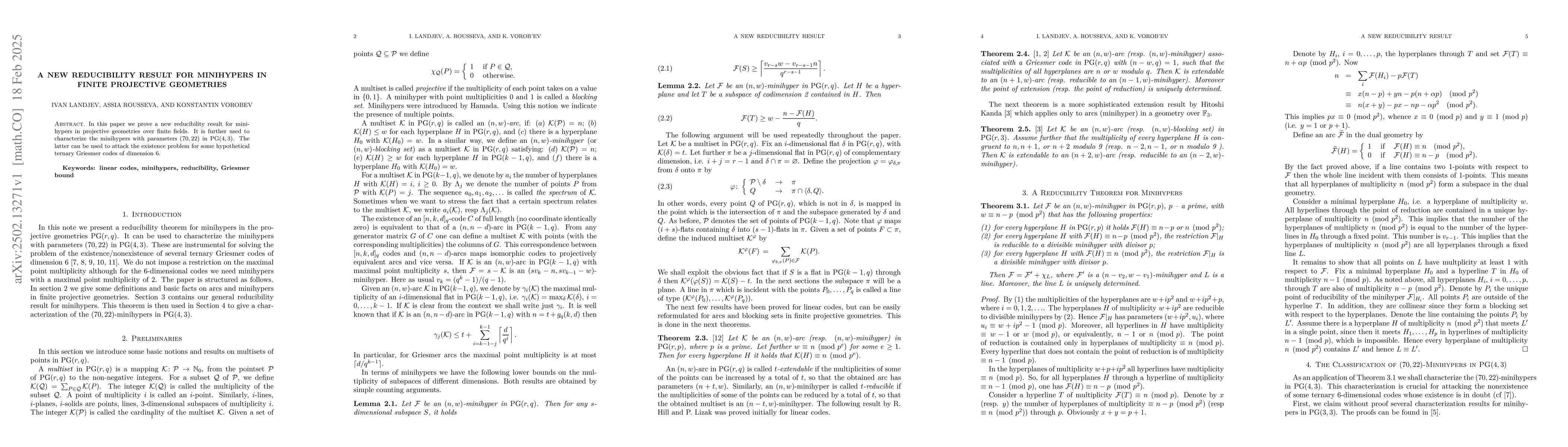 Thumbnail for A new reducibility results for minihypers in finite projective
  geometries