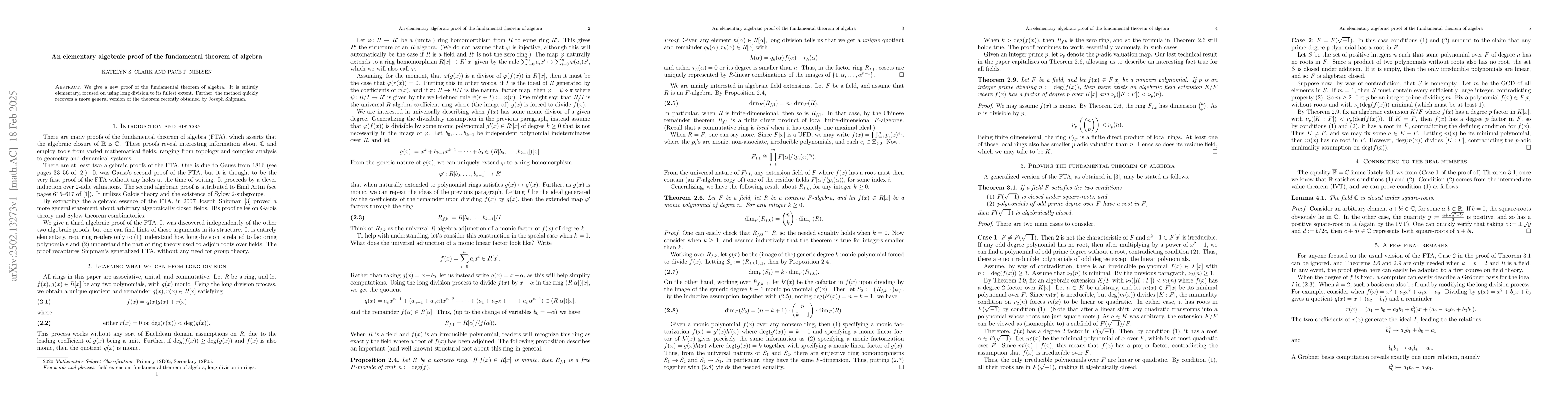 Thumbnail for An elementary algebraic proof of the fundamental theorem of algebra