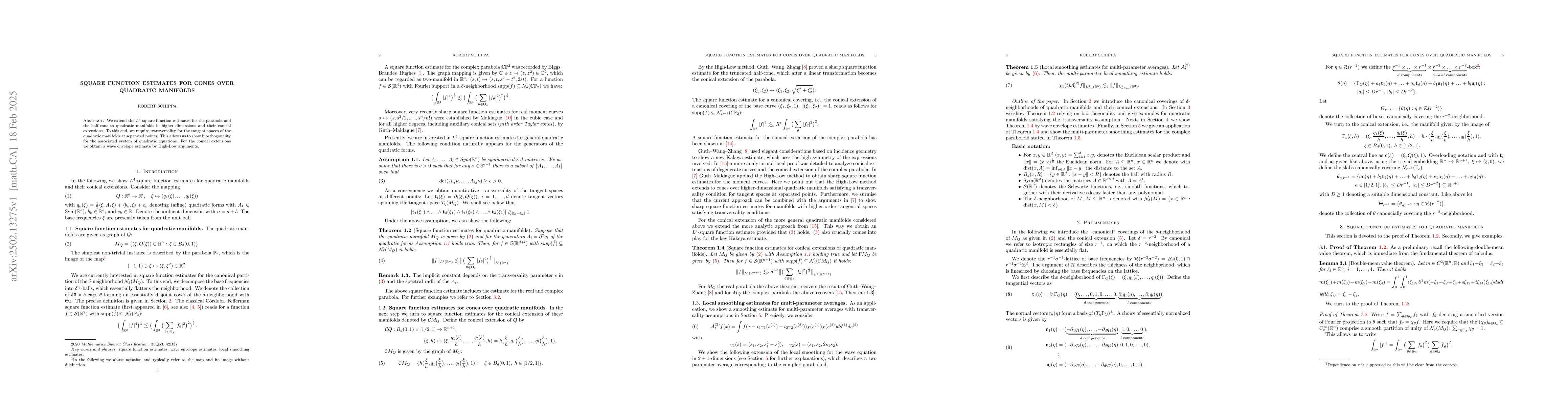 Thumbnail for Square function estimates for cones over quadratic manifolds