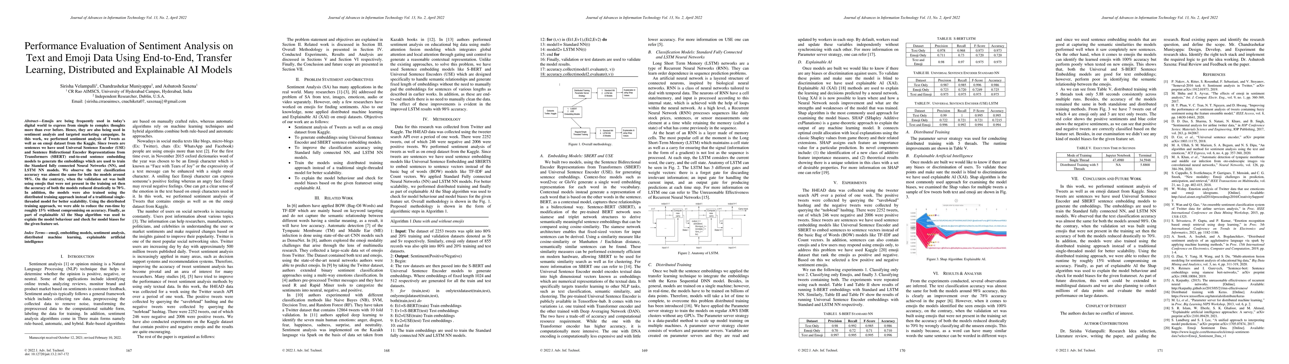 Thumbnail for Performance Evaluation of Sentiment Analysis on Text and Emoji Data
  Using End-to-End, Transfer Learning, Distributed and Explainable AI Models