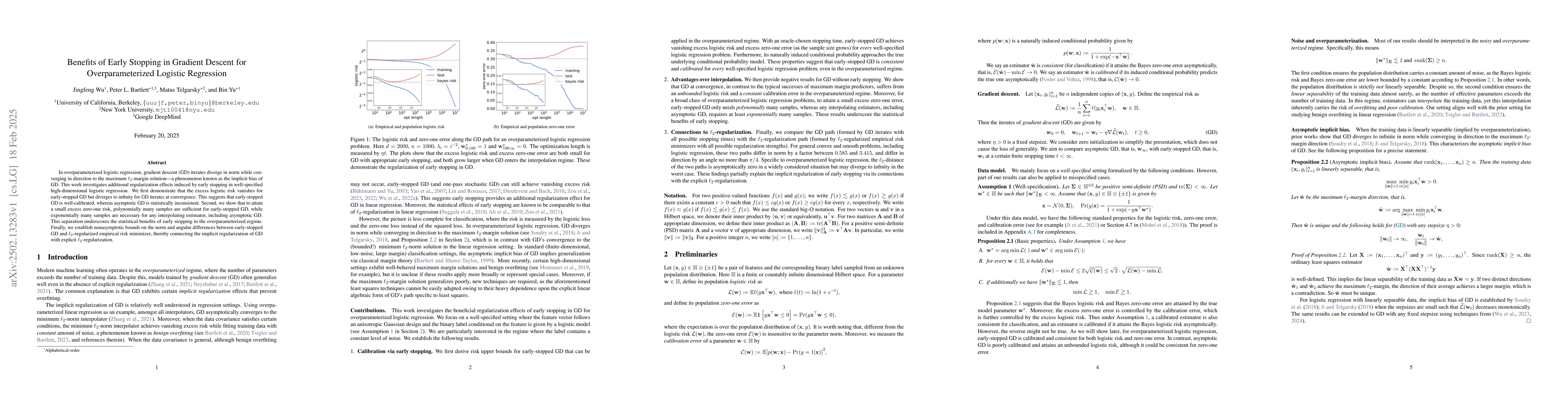 Thumbnail for Benefits of Early Stopping in Gradient Descent for Overparameterized
  Logistic Regression