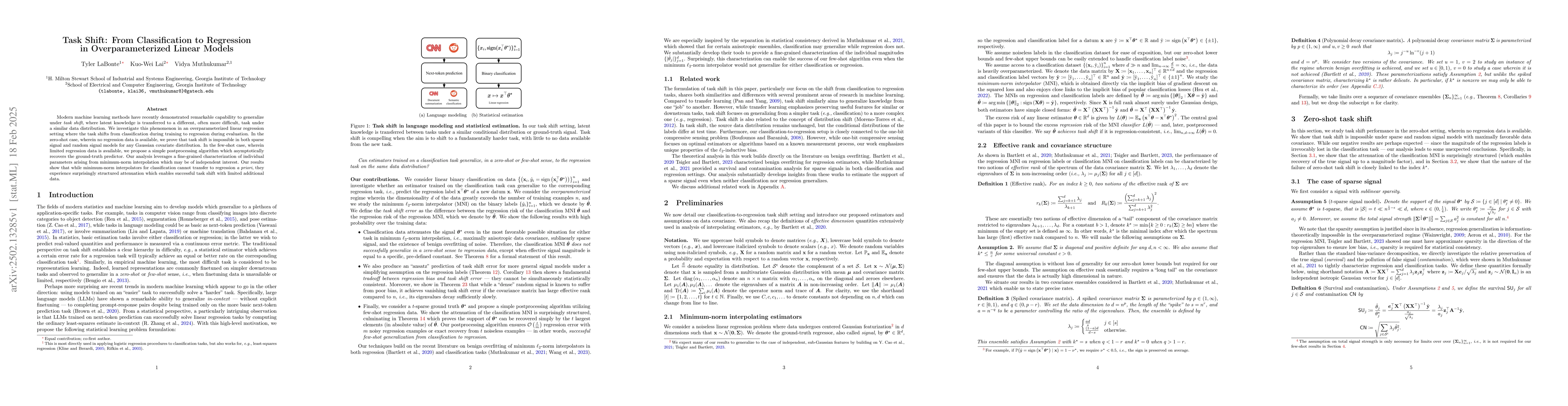 Thumbnail for Task Shift: From Classification to Regression in Overparameterized
  Linear Models