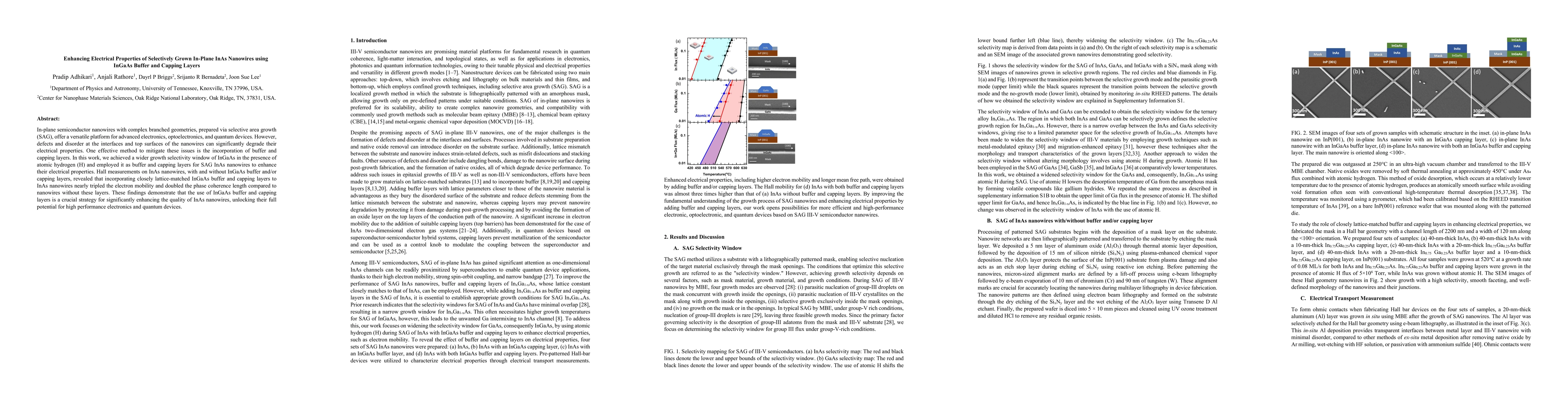 Thumbnail for Enhancing Electrical Properties of Selectively Grown In-Plane InAs
  Nanowires using InGaAs Buffer and Capping Layers