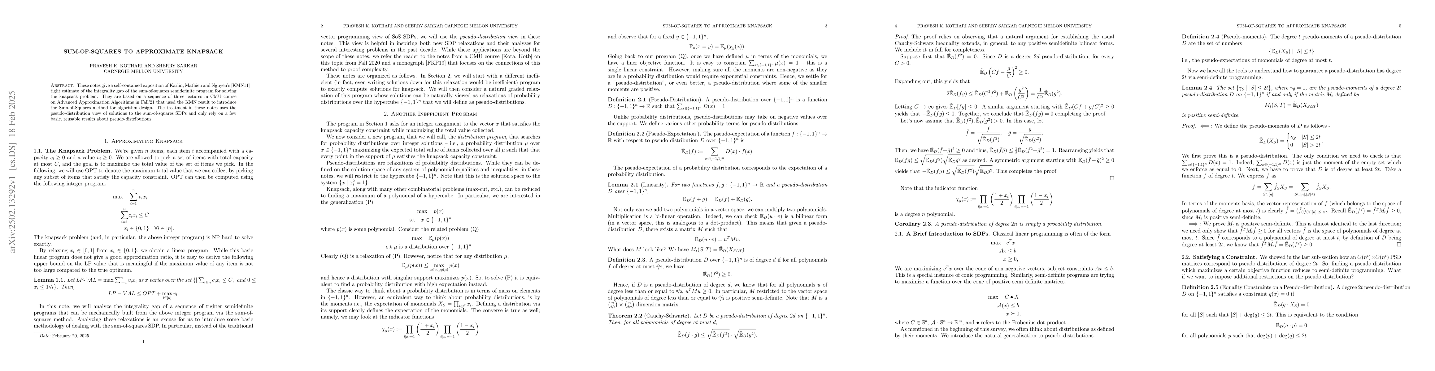 Thumbnail for Sum-Of-Squares To Approximate Knapsack